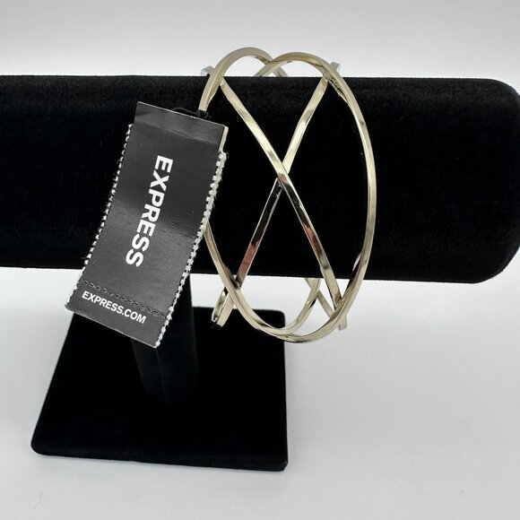 Express Gold Tone Fixed Entangled Geometric Sculptural Bangle Cuff Bracelet - Picture 7 of 11